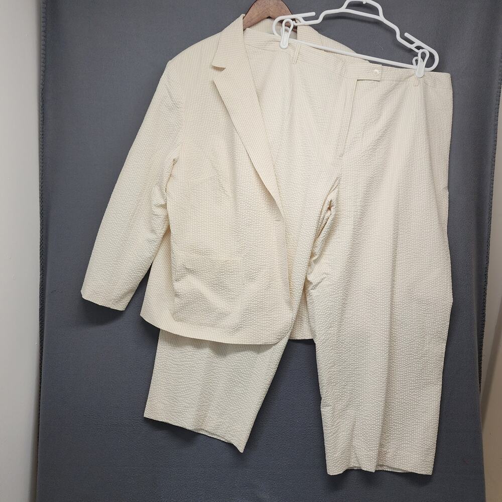 Vintage Pendleton Womens Set Jacket 3X Pants 24W Cropped Cream Seersucker 90s
